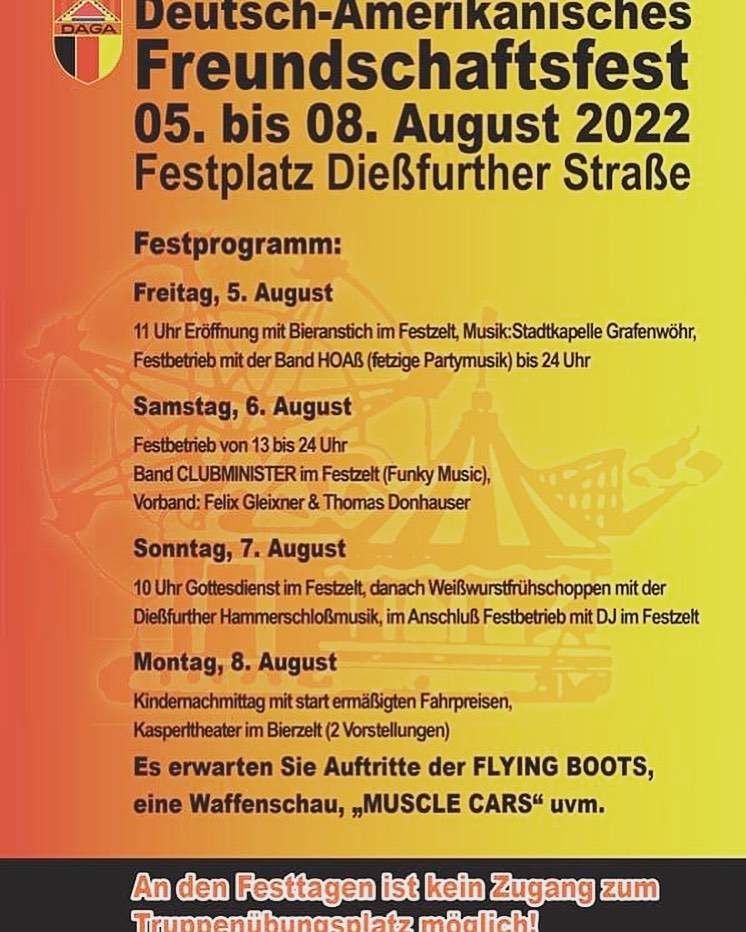 Deutsch-Amerikanisches Freundschaftsfest Grafenwöhr 2022 auf dem Festplatz in der Dießfurter Straße. — Bild: Deutsch-Amerikanischer Gemeinsamer Ausschuss