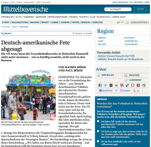 Screenshot Mittelbayerische Zeitung zum Bericht über das Deutsch-Amerikanische Volksfest.